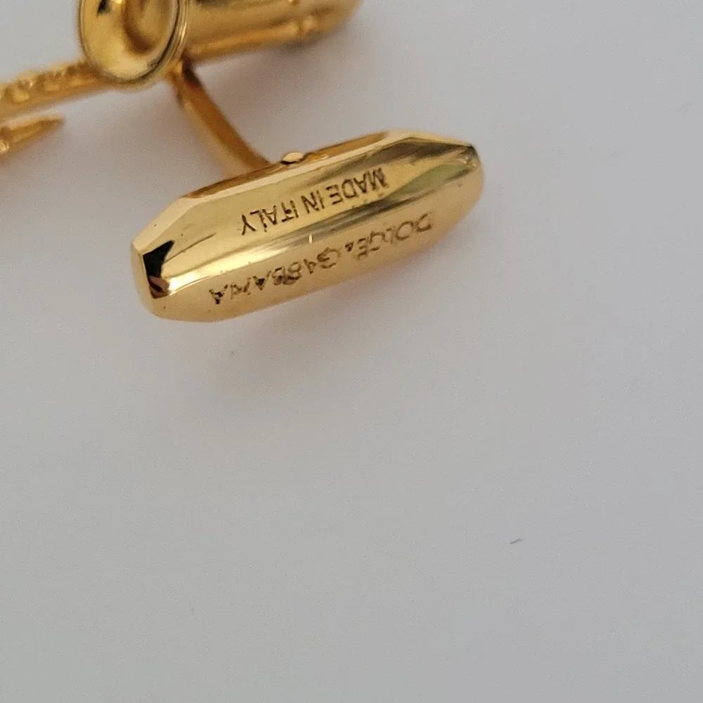 Dolce & Gabbana Mens Saxophone Cufflinks Gold Tone Made in Italy Music Theme